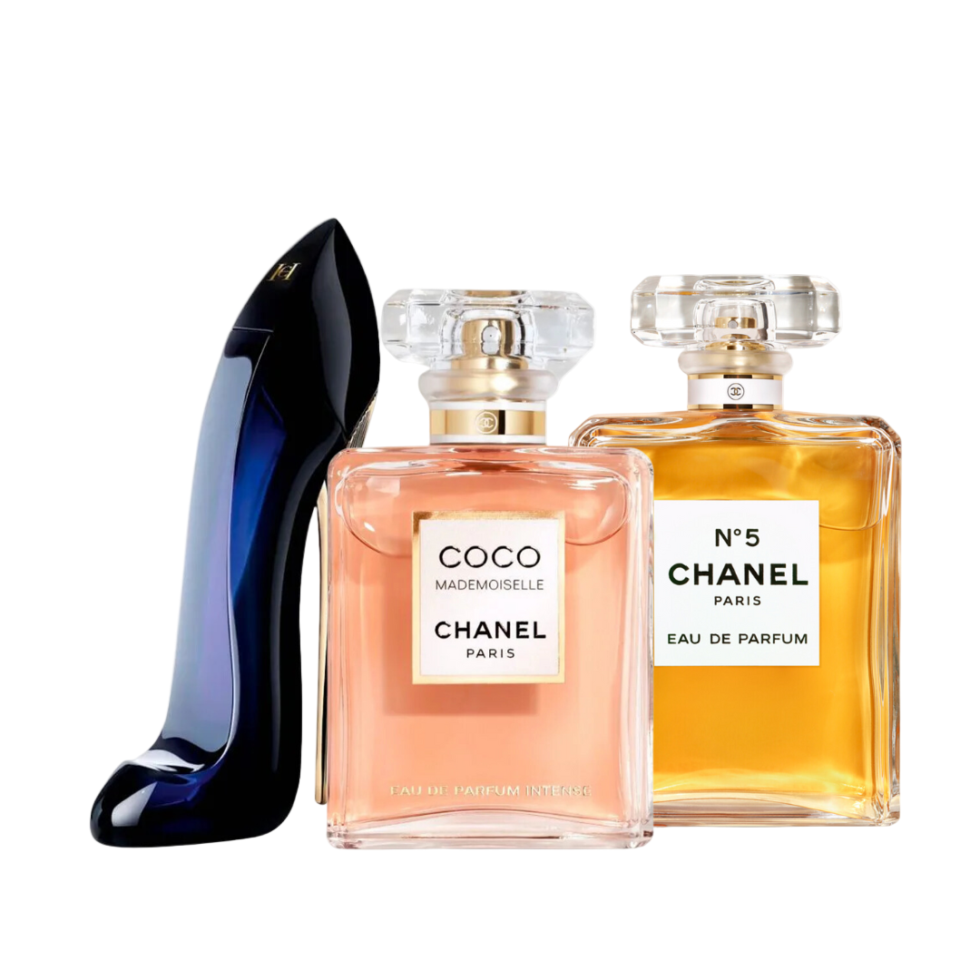 Conjunto de 3 perfumes GOOD GIRL, COCO MADEMOISELLE, Chanel Nº5 100ml