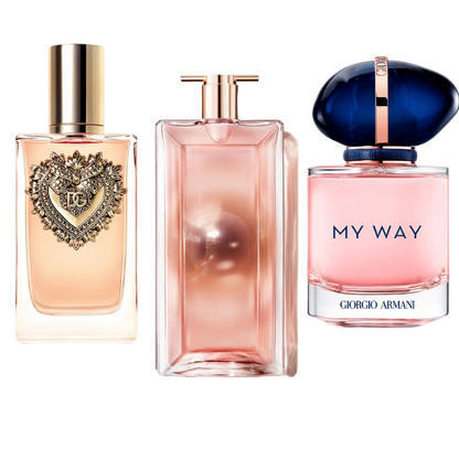 Conjunto de 3 perfumes Dolce & Gabanna Devotion, My Way Giorgio Armani, Lancôme Idôle 100ml